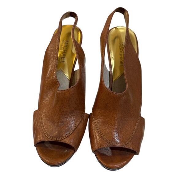 MICHAEL Michael Kors Women’s Brown Leather Cutout Peep Toe Slingback Heels 7.5 - Picture 4 of 6